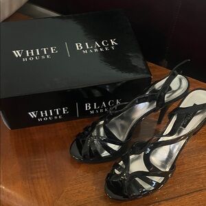 White House Black Market Strappy Black Heels SZ 9.5